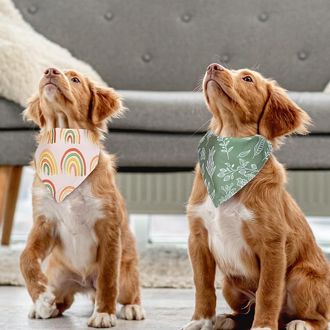 Whaline 4 Pcs Boho Pet Bandanas Spring Daisy Rainbow Floral Flower Dog Scarf Washable Adjustable Triangle Dog Bibs Puppy Neckerchief for Cat Pet Birthday Costume Accessories