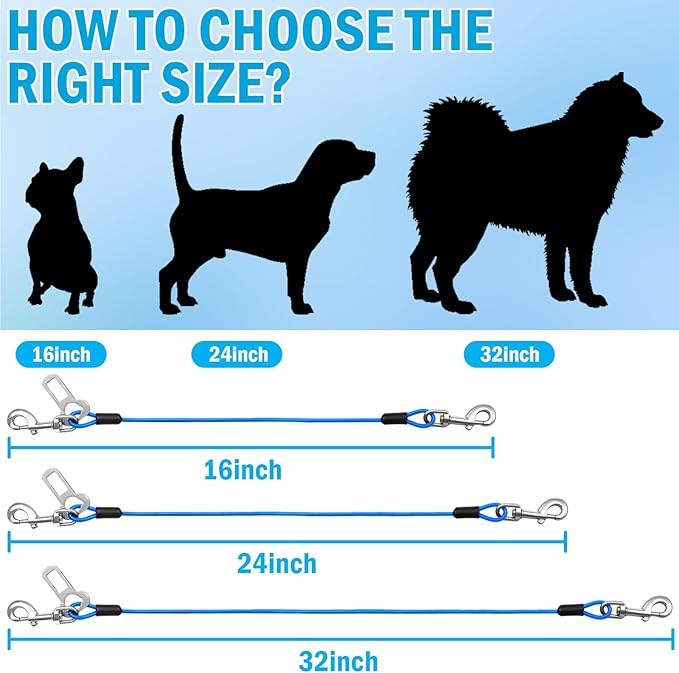 Dog Car Safety Harness,32 Inch/80 cm Double Clips Seatbelt Dog Leash，No Chew seat Belts for Dogs（2 Pack Blue）