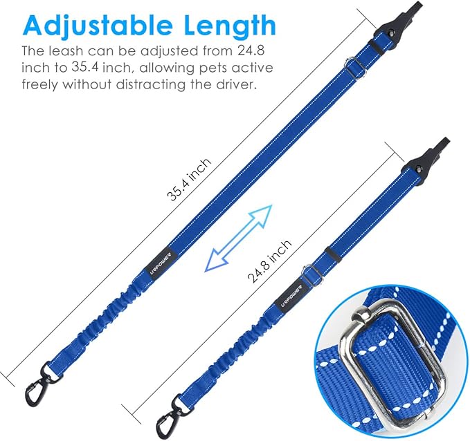 URPOWER 3-in-1 Dog Seat Belt for Car, 2 Pack Adjustable Bungee Dog Car Harness with Seatbelt Buckle & Latch Hook, Reflective & 360° Swivel Heavy Duty Pet Safety Belts for Dogs and Cats