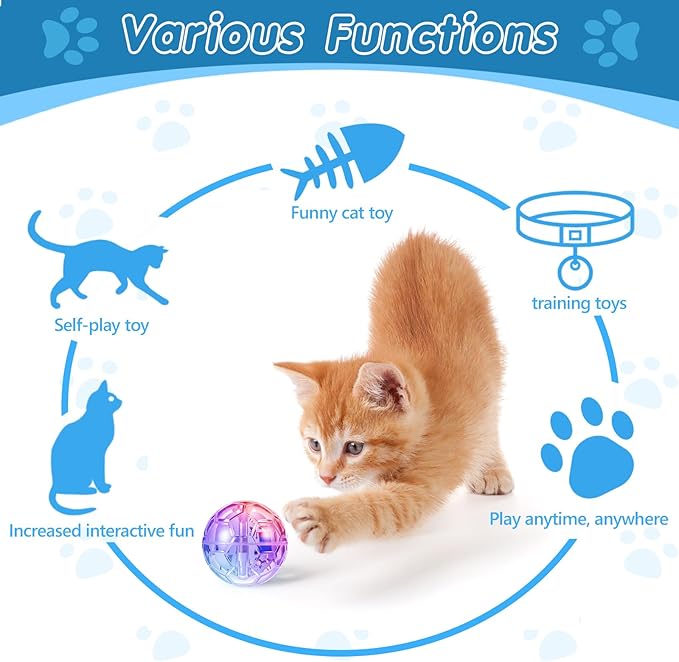 Sratte 2 Pcs Rechargeable Cat Ball Ghost Hunting Light up Cat Balls Toys Motion LED Motion Activated Flash Glowing Lighted Dog Interactive Toys Pet (Clear)