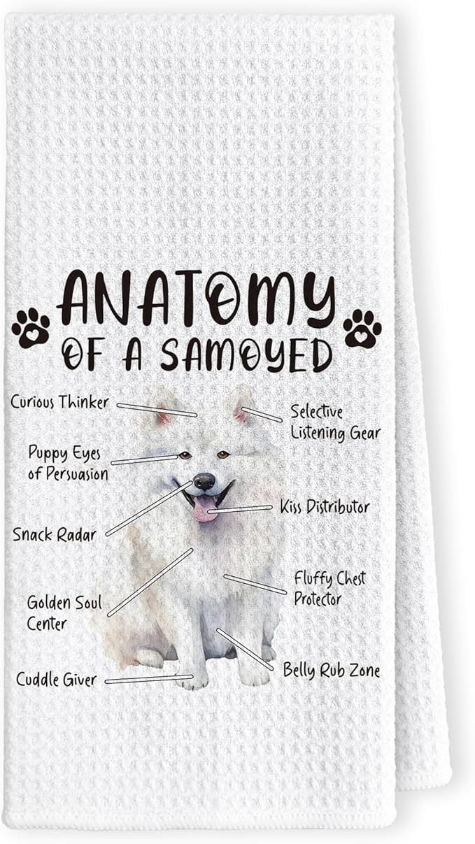 Funny Samoyed Kitchen Towels, Hand Dish Towels for Women Men, Dog Anatomy Tea Towel Dishcloth Room Decor for Home Kitchen Bathroom, Gifts for Samoyed Lovers