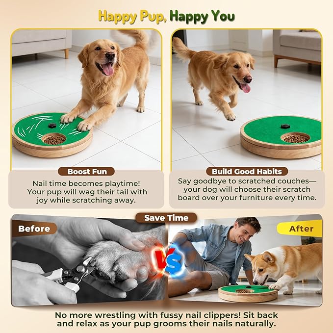 Zenflux Dog Nail Scratch Board with Treat Box, Dog Scratch Pad for Nails, Adjustable Interactive Dog Nail File Toy for Stress-Free Grooming, Treat Puzzle Scratch Board for Dogs, Green
