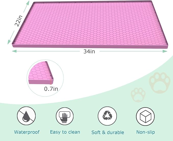 Cat Litter Mat, Silicone Large Cat Mat for Litter Box - 34x22 in, Waterproof & Non-Slip, Durable & Easy Clean, Pink