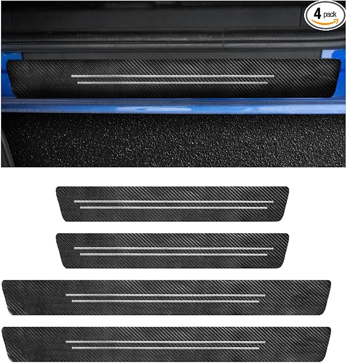 4 PCS Car Door Sill Protector, Waterproof Carbon Fiber Style Car Door Entry Guard Sill Protector, Anti-Scratch Door Threshold Strips Stickers for Most Vehicles, Car Accessories (White-4pcs)