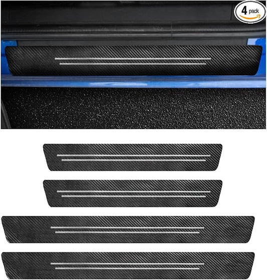 4 PCS Car Door Sill Protector, Waterproof Carbon Fiber Style Car Door Entry Guard Sill Protector, Anti-Scratch Door Threshold Strips Stickers for Most Vehicles, Car Accessories (White-4pcs)