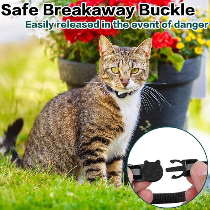 Airtag Cat Collar Breakaway, Reflective Kitten Collar with Apple Air Tag Holder and Bell for Girl Boy Cats, 0.4 Inches in Width and Lightweight(Yellow)