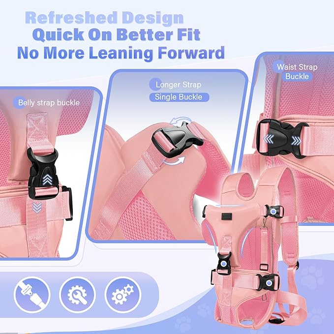 YUDODO Front Pet Carrier Backpack for Small Dogs, Secure and Breathable Mesh, Ergonomic Support, Adjustable for Walking, Hiking, or Travel (Pink M)