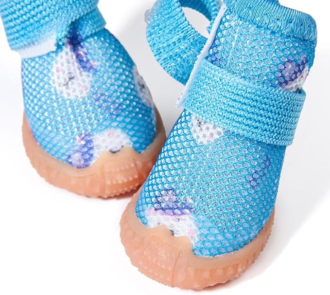 Dog Boots & Paw Protectors for Summer Hot Pavement Puppy Shoes with Anti-Slip Rubber Soles Pet Socks for Small Medium Dogs_5#(Panda Blue)