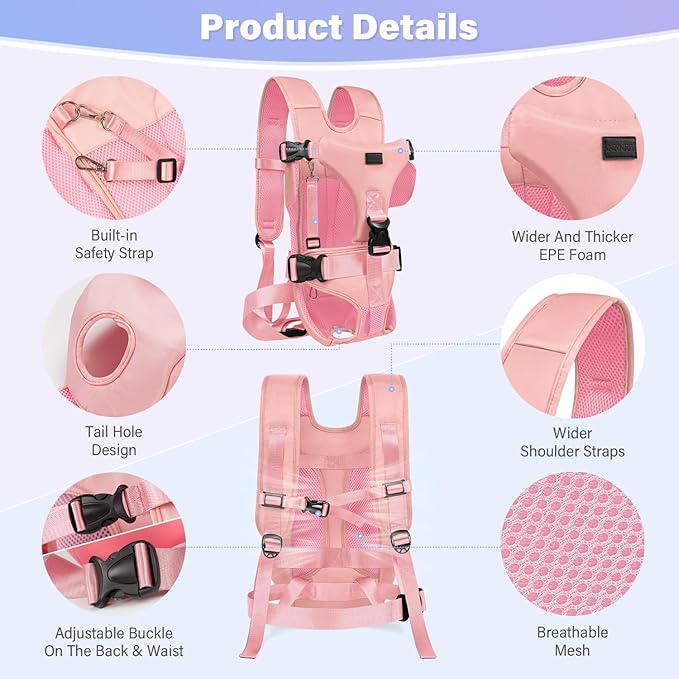 YUDODO Front Pet Carrier Backpack for Small Dogs, Secure and Breathable Mesh, Ergonomic Support, Adjustable for Walking, Hiking, or Travel (Pink M)
