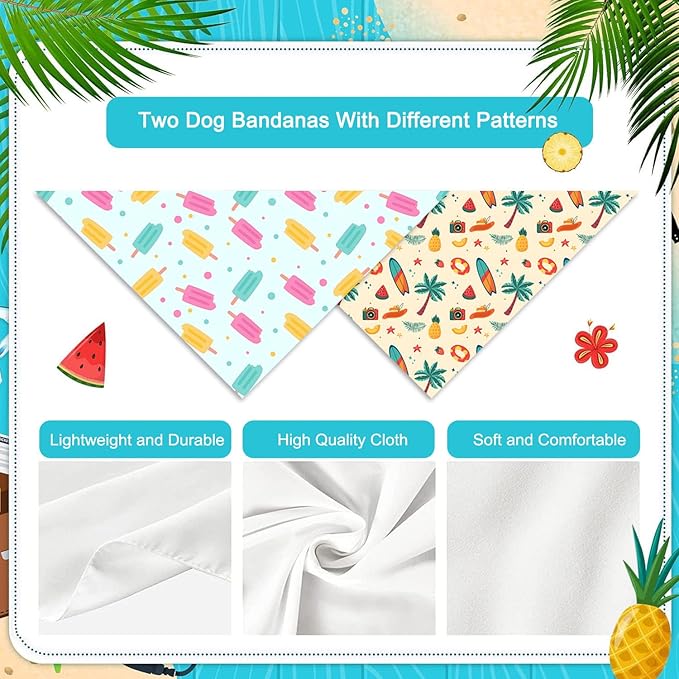 Summer Dog Bandanas Hawaiian Triangle Scarf Kerchief Set for Dogs Pet Costume Accessories, Blue & Yellow