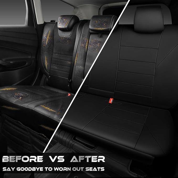 CAR PASS Neoprene Back Seat Cover, Universal Waterproof Bench Rear Seat Cover Universal Wetsuit Car Seat Cover Fit 95% Automotive Interior Covers for Cars Sedans SUVs (Rear,All Black)