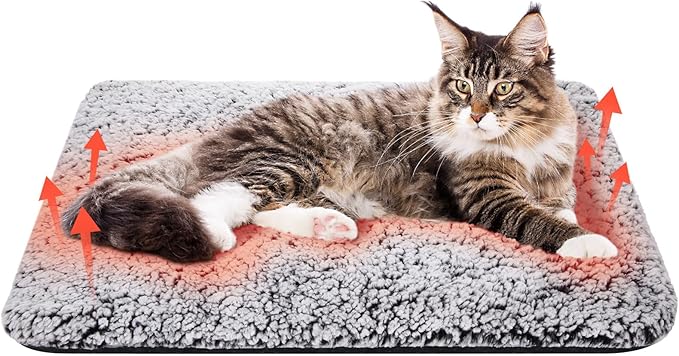 Self Warming Cat Bed Pad Self Heating Pet Mat Warmer Bed Mat for Feral and Indoor Washable Thermal Pet Kennel Pad with Anti-Slip Bottom (Gray,16 x 20 Inch)