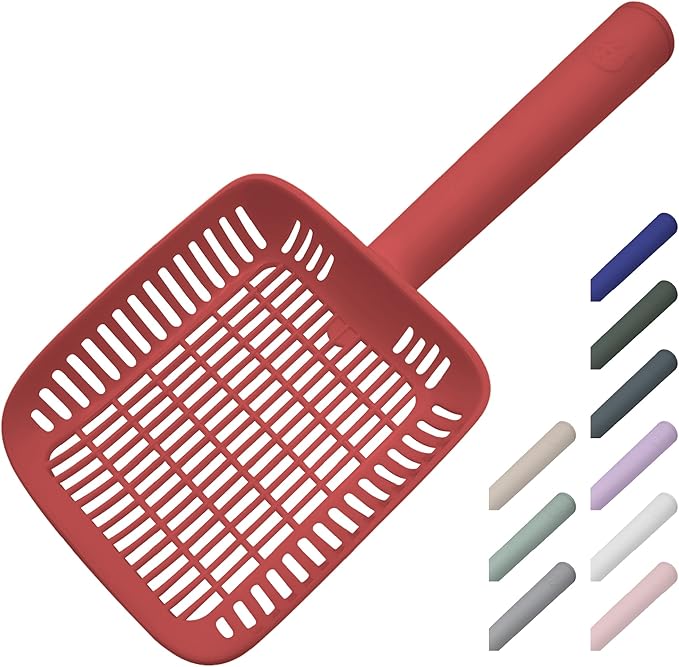 TypeC Cat Litter Scoop - Small Holes (0.11in) Big Size Scooper - Long Handle & Easy Cleaning - Hanger for Litter Box