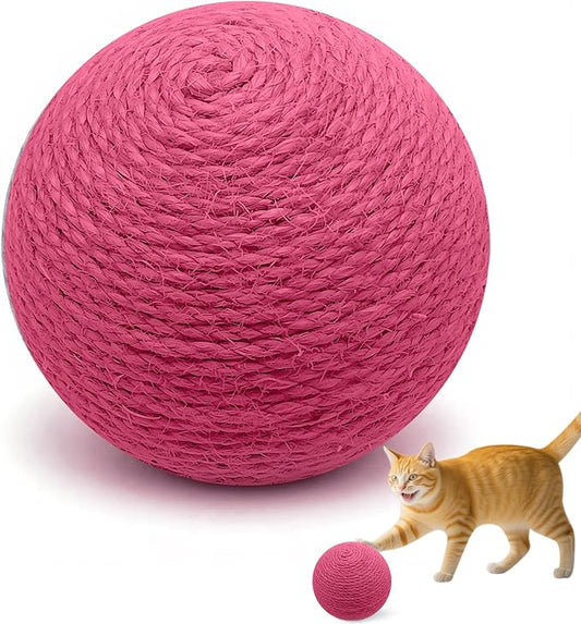 3.94 inch Sisal Cat Ball Toy, Interactive Natural Cat Scratching Ball, Perfect Scratcher for Cats' Exercise and Fun (Rose Red)