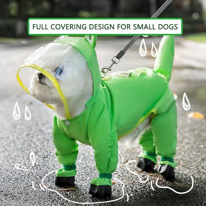 Small Dog Raincoat, Tail Protect Feet Cover Waterproof Dog Rain Jacket Rain Coat for Puppy Small Dogs(Frog,XL)