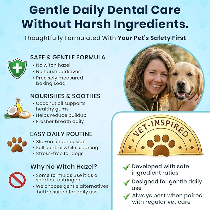 Pet Dog Teeth Cleaning Finger Wipe – 50-Count Disposable Teeth & Gum Cleaning Dental Wipes for Dogs & Cats, Embossed Finger Pads for Plaque & Tartar Removal, Breath Freshening, No-Rinse Oral Care