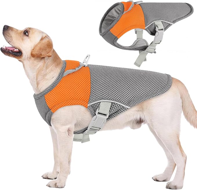 AOFITEE Dog Cooling Vest, Lightweight Cooling Jacket for Dogs, Breathable Dog Cooler Shirt with Harness D-Ring, Pet Sun Shirt UV Protection Ice Vest for Small Medium and Large Dogs, Orange XXL