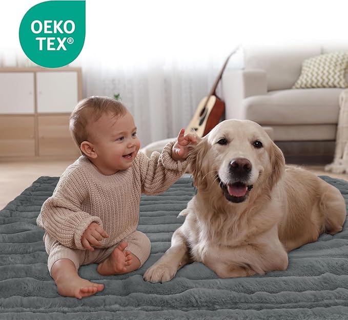 Waterproof Pet Blanket for Large Dogs & Cats - Reversible Calming Plush, Washable Furniture Cover for Couch, Bed, Car Seat, Blocks Leaks, Stains & Pet Fur (Grey, 60"x80")