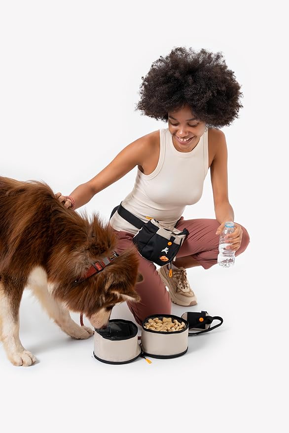 OllyDog Superbowl | Collapsible Dog Travel Bowl | 2-Compartment Food & Water | Foldable Portable Dog Dish | Hiking Camping Backpacking | Small Medium Large Dogs (Con Leche)