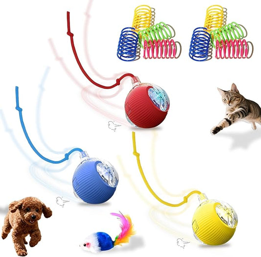3-Pack Interactive Cat Toys Ball for Indoor Cats＆Dog,Automatic Cat Toy 360° Auto-Rotation Smart Obstacle Avoidance,Includes 8 Cat Spiral Spring,Cat Enrichment Toys for Indoor Cats