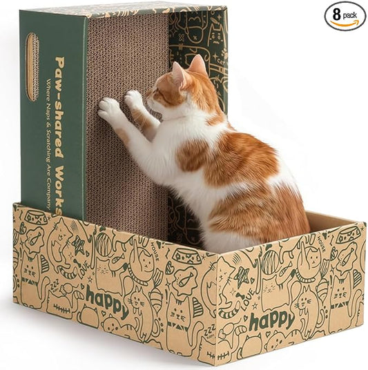6 Pack Cat Scratch Pad with Nested Boxes, Space-Saving Cat Scratcher Set, Reversible Pads with 2 Lounge Beds for Indoor Cats & Kittens