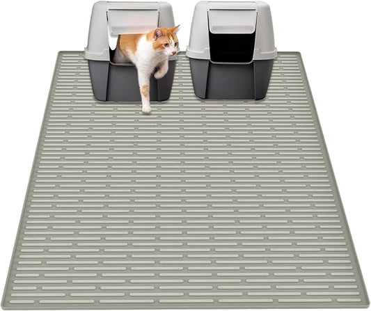 40"x30"(100cmx75cm) Extra Large Silicone Cat Litter Mat, XXL Litter Trapping Mat for Under Litter Box, Non-Slip Waterproof Kitty Litter Catcher, Easy to Clean Mat for Cats, Gray Green