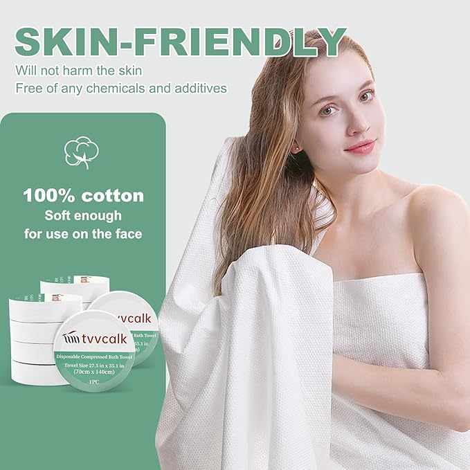10 Pcs Large Compressed Towels, 55" x 27.5" Ultra Soft 100% Cotton Disposable Bath Towels, Portable Disposable Towel Reusable Travel Towel for Hotel Camping Hiking Sports Gym Beach Swimming