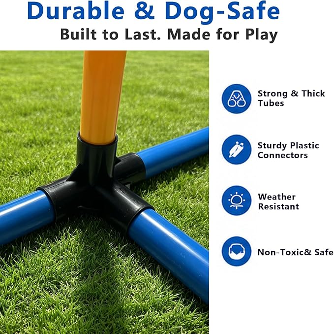 Dog Agility Training Hurdle Set, Adjustable PVC Jump Bars for Backyard Exercise, Outdoor Obstacle Equipment for Small & Medium Dogs (2 Sets)