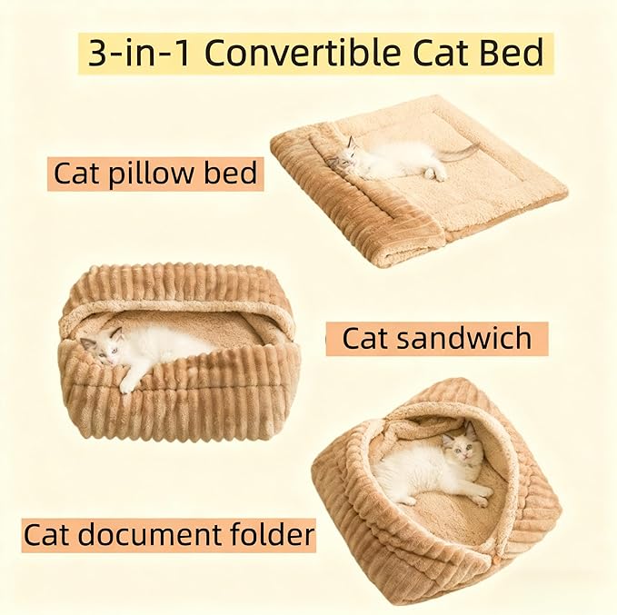 yanhe Self-Warming Cat Bed Mat for Cats Small Dogs，3 Ways. 1 Bed，Warm Pet Mat Autumn Winter Indoor Soft Kitten Cushion & Puppy Mattress,Self Warming Cat Heat Bed
