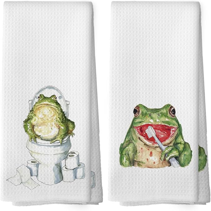 Funny Frog Kids Hand Towels Set of 2, Frog Lovers Gifts Hand Towel for Bathroom Decor, Animal Lover Gifts, Funny Animal Decorative Towels for Kids Boys Bathroom Washroom Restroom 16x24 Inch
