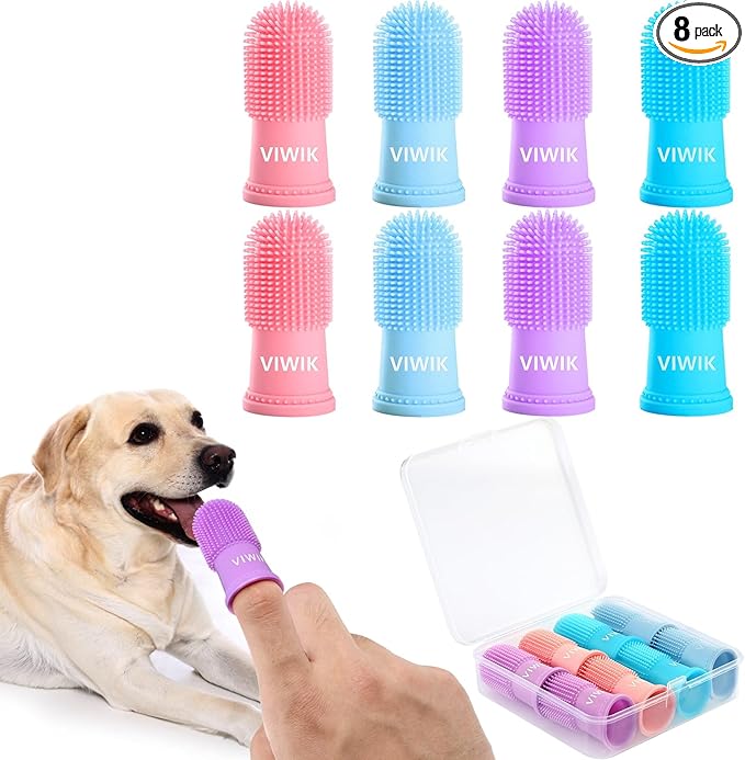 VIWIK 8Pack Pet Tooth Brushing Kit - Medium to Large Dog & Cat Toothbrush, Finger Toothbrush for Puppy Teeth Cleaning & Dental Care