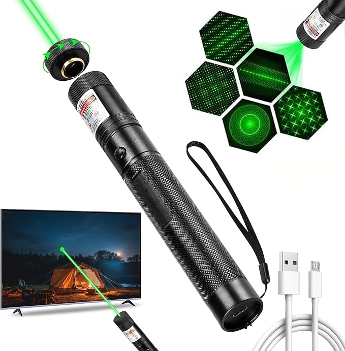 Long Range Green Laser Pointer, Laser Pointer High Power, Green Lazer Pointer Rechargeable for Hiking, Cat Laser Toy USB Charge