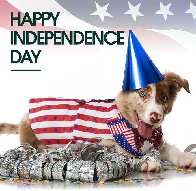 Kuoser Independence Day Dog Tuxedo Dog Suit and Bandana Set, 4Th of July Dog Costume American Flag Dog Outfit with Bow Tie for Large Medium Small Dogs Golden Retriever Samo Bulldogs, 2XL