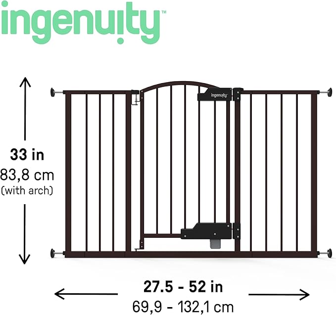 Ingenuity Easy Open Baby Gate & Dog Gate, Hands-Free Open Patent-Pending Foot Pedal, 27.5"-52" Wide, 28" Tall, Hardware or Pressure Mounted, Install in Doorway, Bottom of Stairs, or Wall - Espresso