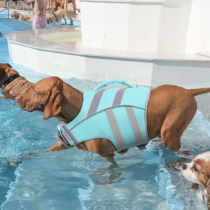 Kuoser Dog Life Jacket with Reflective Stripes, Dog Life Vest for Swimming Boating, Adjustable Pet Lifejackets with High Flotation, Doggie Swimsuit for Small Medium Large Dogs