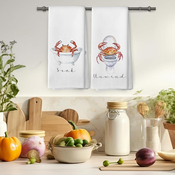 Coastal Beach Crab Hand Towels, Crab Gifts Hand Towel for Bathroom Decor, Coastal Ocean Nautical Marine Life Decorative Towels for Bathroom Washroom Toilet 16x24 Inch Set of 2