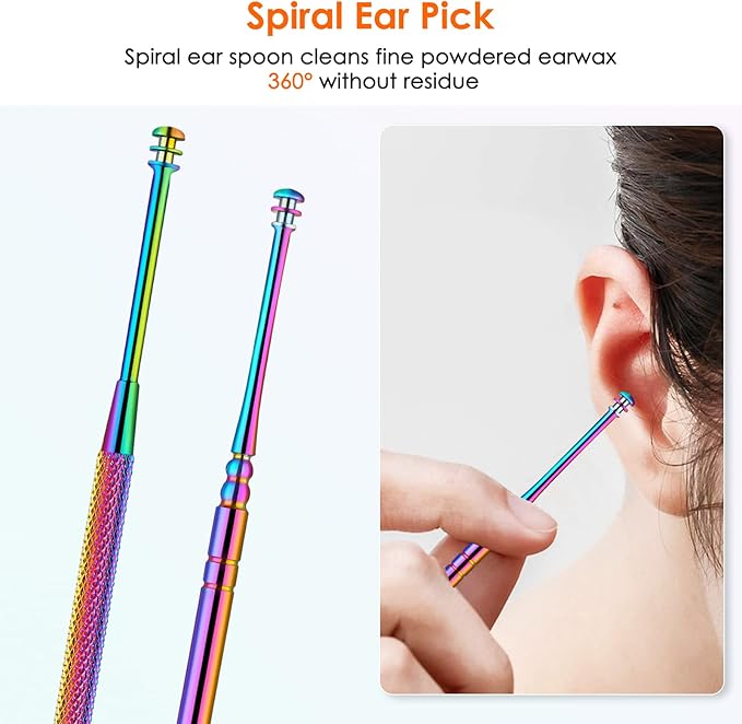 Ear Cleaning Kit,Safe Ear Wax Removal Tool,Earwax Removal Kit,Easy to Use,Painless Ear Pick,with Storage Box and Cleaning Brush (Titanium)