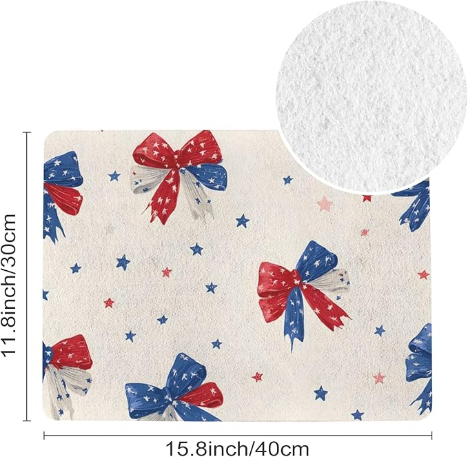 Bow and Star Pattern Pet Cat Dog Food Mat Non Slip Mat for Dog Water Bowl Mat 11.8 x 15.8 inch Quick Dry Absorbent Cat Feeding Mat, Easy to Clean