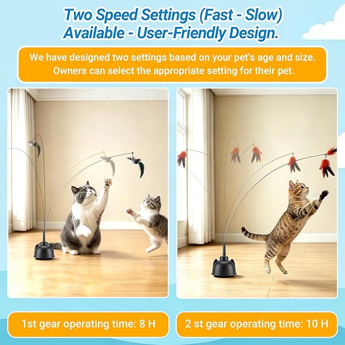 2 in 1 Electric Cat Wand Toy Interactive Cat Toys for Indoor Cats 360° Flying Bird Cat Toy, 2-Speed Fly Cat Chase Toy Automatic Cats Toys with Self ON/Off Suction Cup Electric Cat Teaser Wand