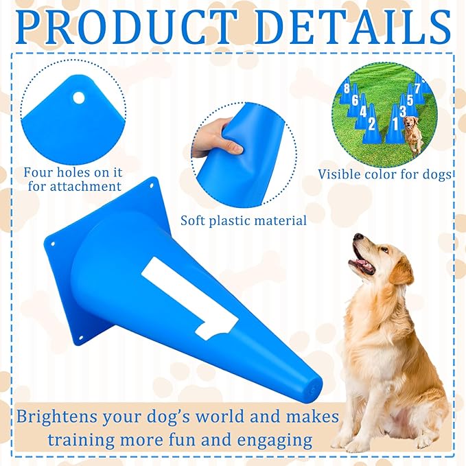 12 Inch Dog Agility Hurdle Cone Set with 10 Blue Training Cones 2 Number Stickers Distance Adjustable Dog Agility Course Backyard Equipment for Pet Obstacle Course for Obedience Rehabilitation Starter