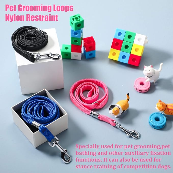 9 Pieces Pet Grooming Loops Nylon Restraint Noose Adjustable Fixed Dog Cat Safety Rope for Pet Grooming Table Bathtub (Pink)
