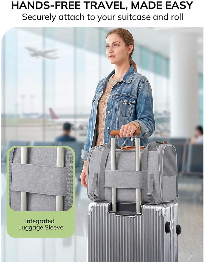 Morpilot Airline Approved Cat Carrier, 16.5" x11" x11" Soft-Sided Pet Travel Carrie with 4-Sided Mesh Ventilation for Cats & Puppies up to 15lbs (Light Gray)