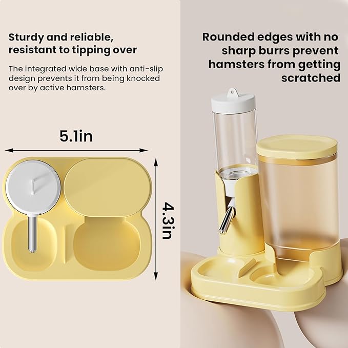 2 in 1 Hamster Water Bottle, Automatic Feeder, No Drip Small Animal Water Dispenser Food Bowl for Syrian Dwarf Hamsters, Gerbils, Mouse, Hedgehog, Hamster Cage Accessories (Gray)