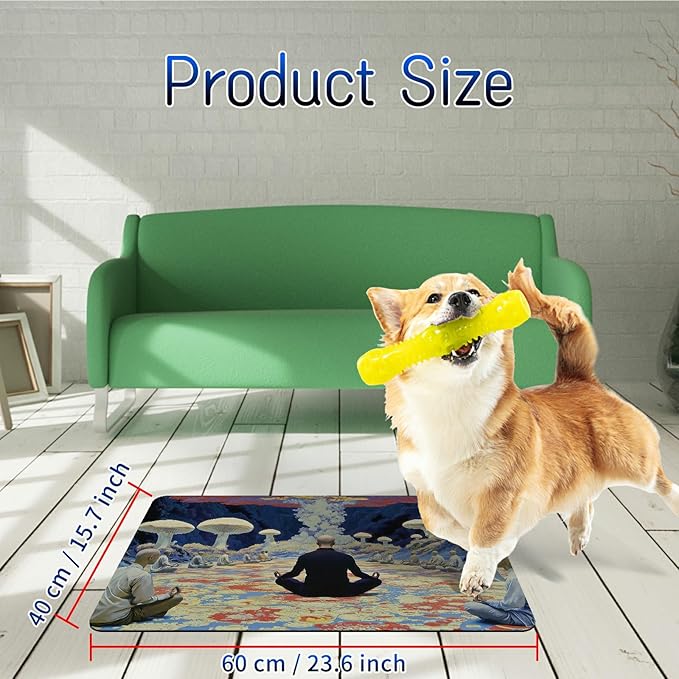 Dog Food Mat, 15.7" x 23.6" Absorbent Pet Feeding Mat for Food and Water, Waterproof Diatom Mud Pet Placemat with Non-Slip Rubber Backing, Cat Bowl Mat for Floors - White Mushroom Man