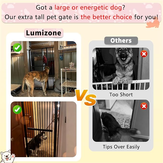 Lumizone Extra Tall Cat Gate 61.02" High Pressure Mounted Extra Wide 30.12"-38.38" (17Sizes) 1.37" Gap No Drilling Auto-Close Tall Pet Gate for Dogs (Cream, 30.12"-38.38" W)