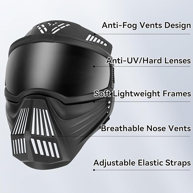 Dog Goggles Large Breed, Anti-UV Dog Sunglasses for Full Face Protection, Pet Mask with Breathable Holes for Outdoor Camping Hiking Hunting, Adjustable, Black