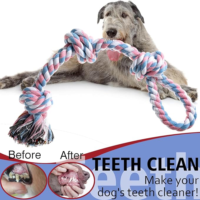 XIGOU Indestructible Dog Toys - Tough Puppy Chew Toys for Aggressive Chewers, Dental Cleaning Tug of War Toy, Great for Small to Large Breeds
