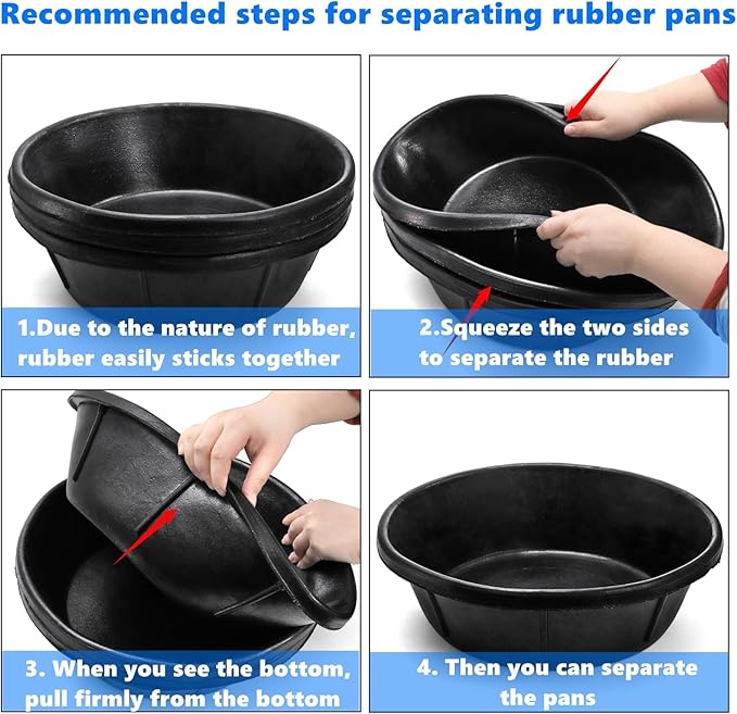 Cididu 3 Pack Rubber Feed Pan, 8 Quart Large Horse Feed Bucket, Heavy Duty Rubber Water Bowl for Livestock, Stackable Chicken Dust Bath Tub for Pig Goat Dog Cat Farm Animal Feeding, 14.5'' x 4.5''