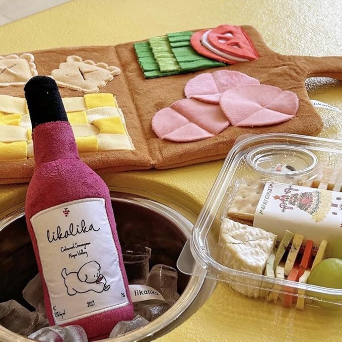 Dog Snuffle Mat Slow Feeding Mats Sniffing Puzzle Toys Interactive Burrow Activity Hide and Seek Enrichment Toys for Foraging Training Dog Gifts for Small Medium Large Dogs (Menu Set with Wine Bottle)