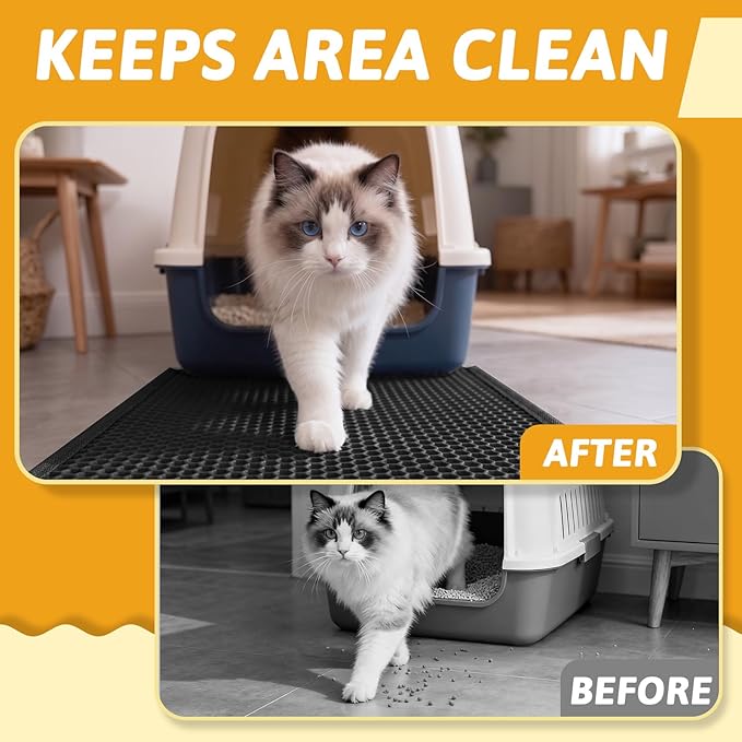 Pieviev Cat Litter Mat Double Layer Waterproof Urine Proof Trapping Mat 1 Pack (Black, 24x15 Inch (Pack of 1))